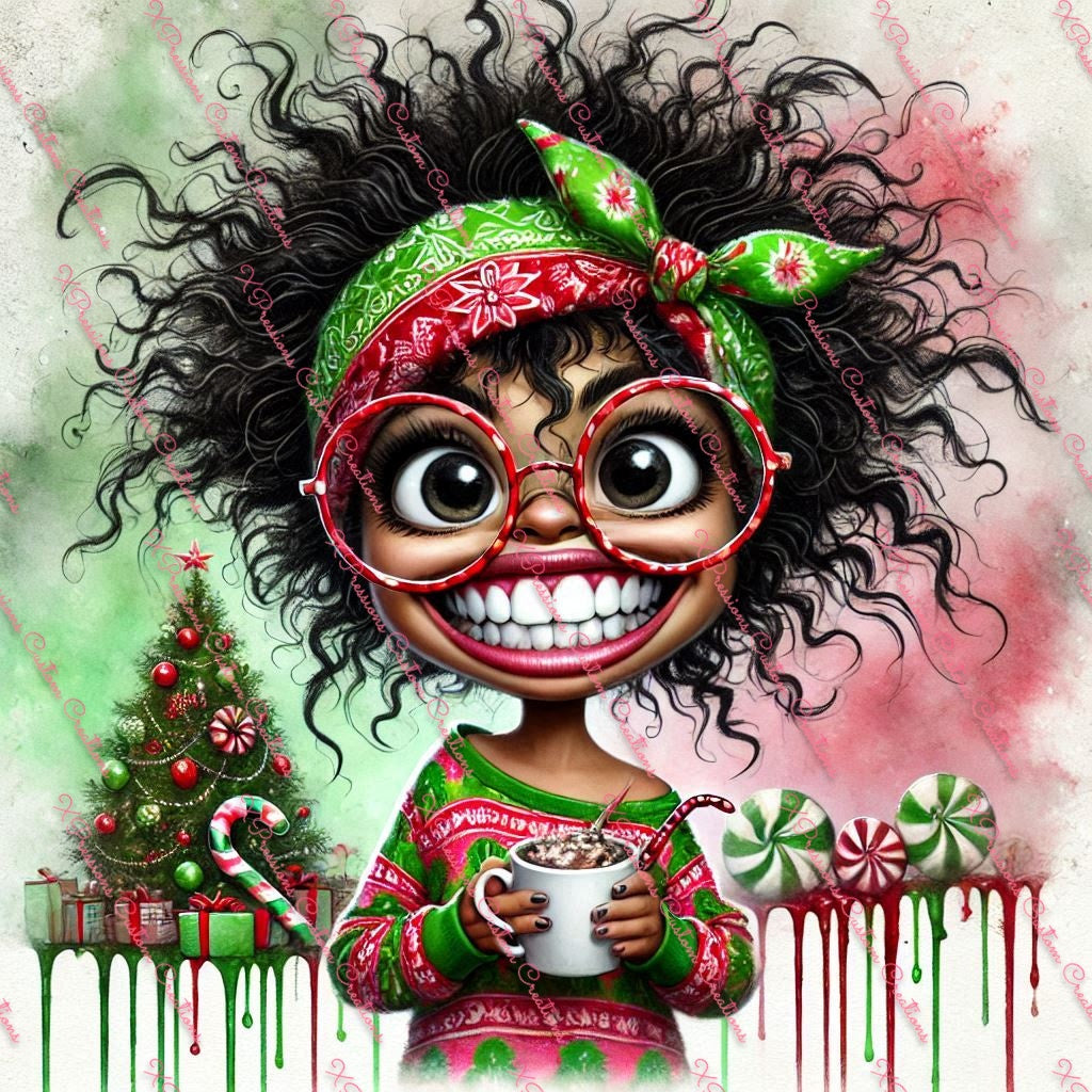 Funny Faces Festive and Versatile (Red & Green Bandana Woman) - Digitial File Bundle