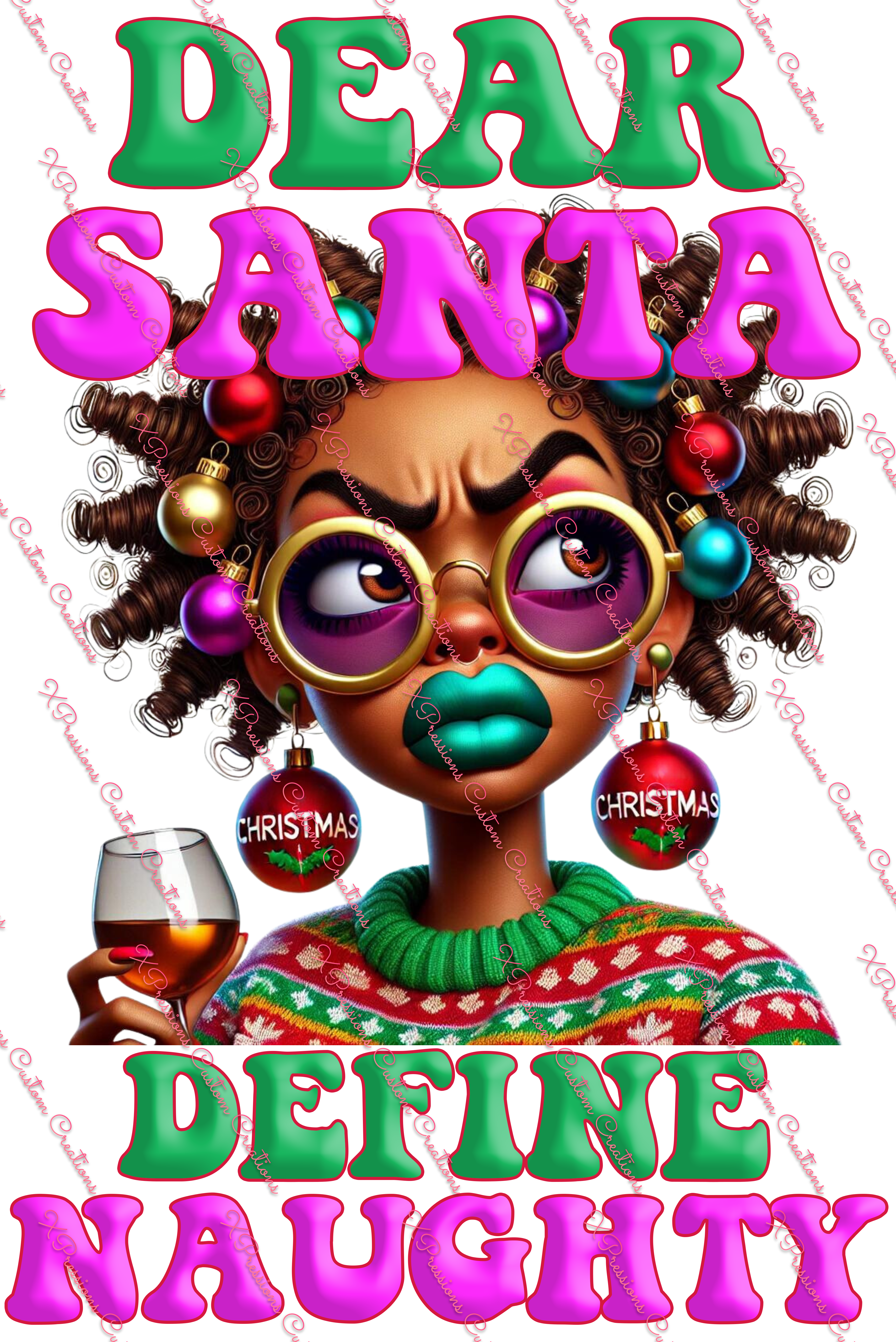 Quirky African Woman Asking Santa to Define "Naughty" - Digitial File Bundle