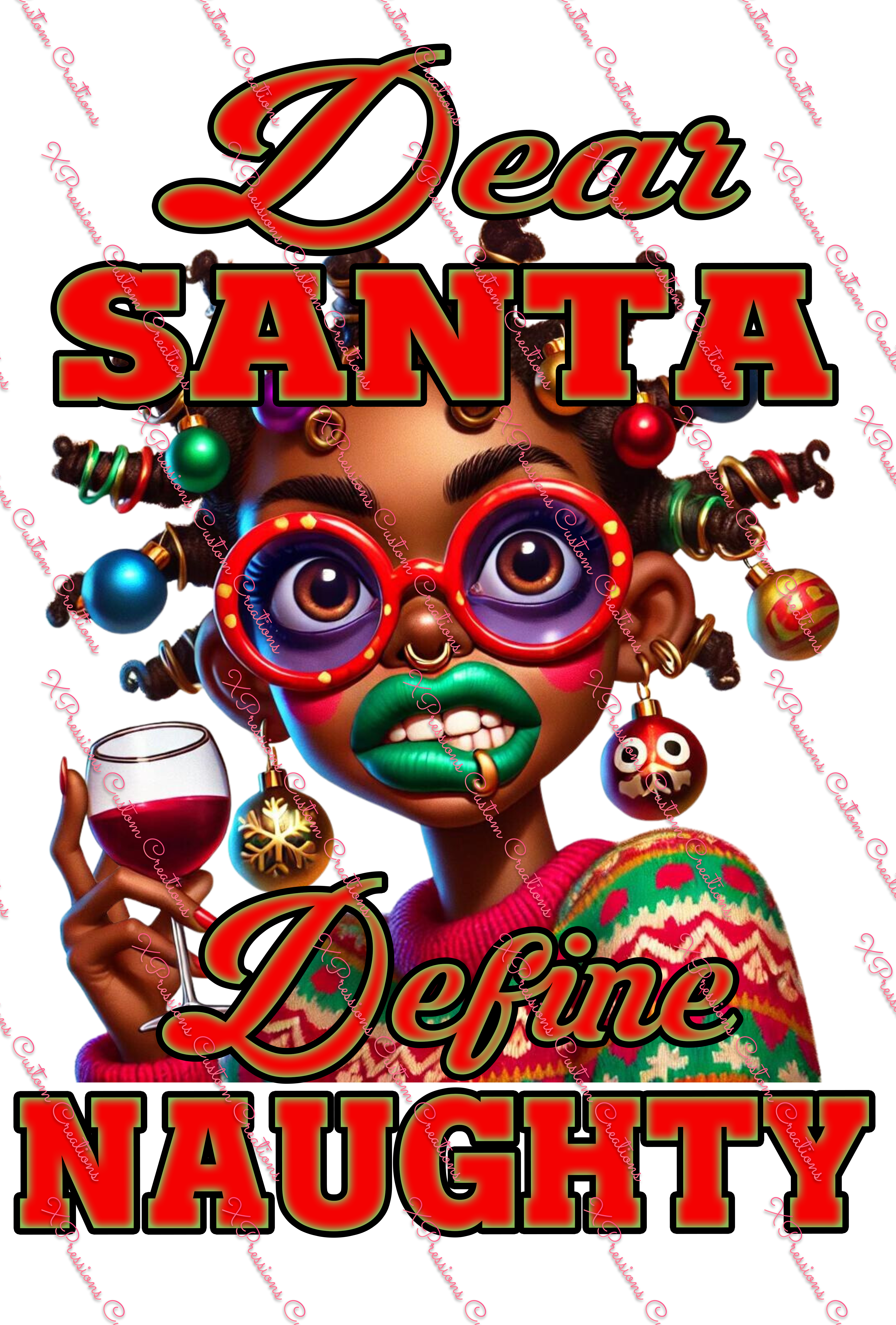 Quirky African Woman Asking Santa to Define "Naughty" - Digitial File Bundle