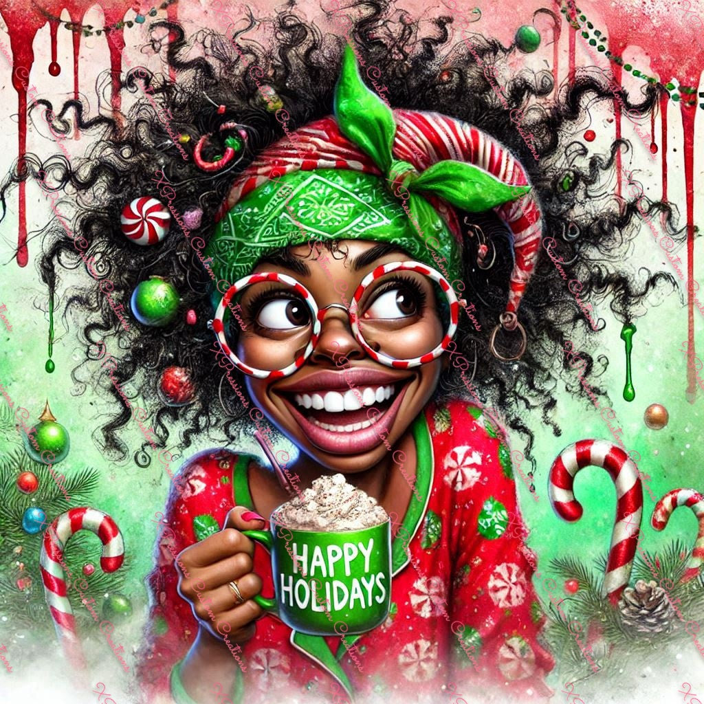 Funny Faces Festive and Versatile (Red & Green Bandana Woman) - Digitial File Bundle