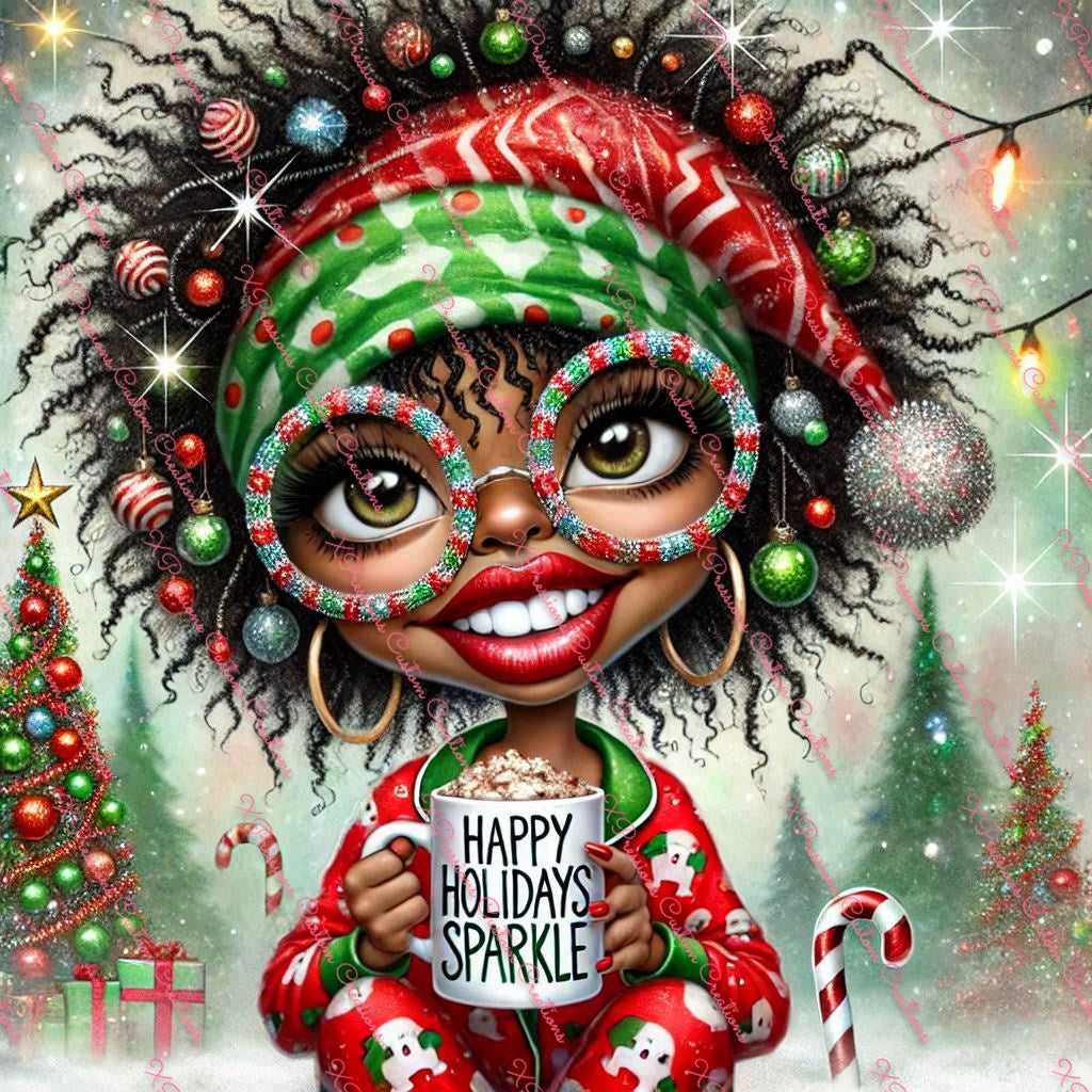 Funny Faces Festive and Versatile (Red & Green Bandana Woman) - Digitial File Bundle